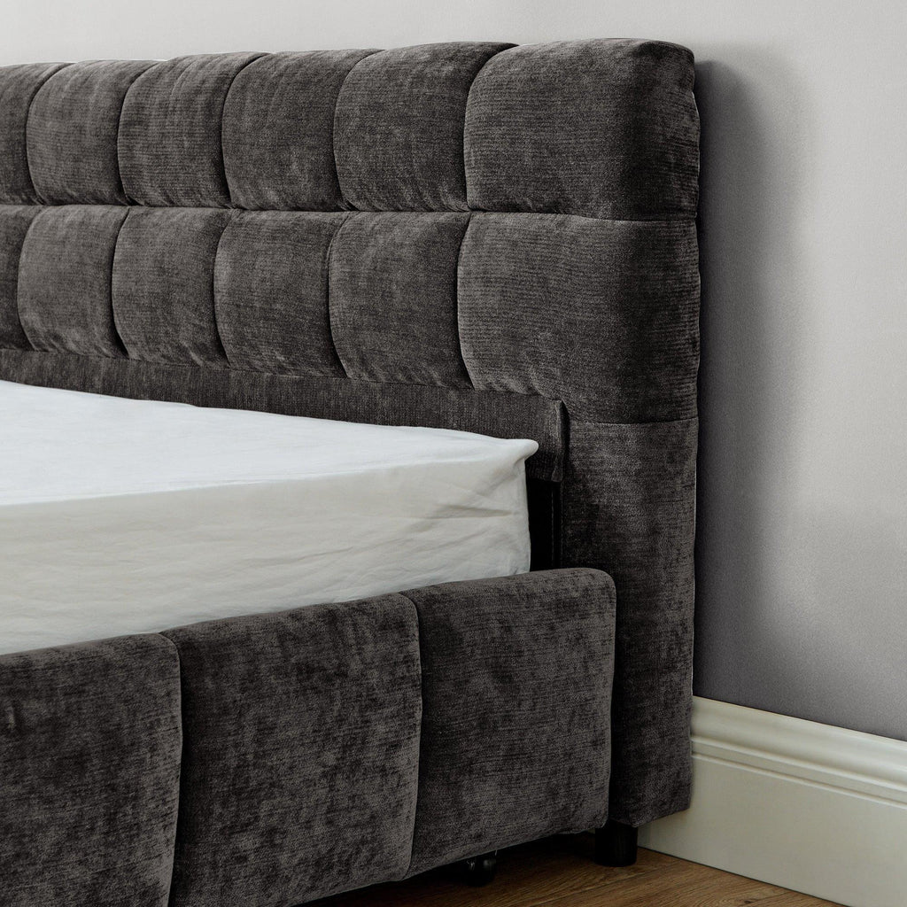 California King Upholstered Bed with Storage - Dark Gray.
