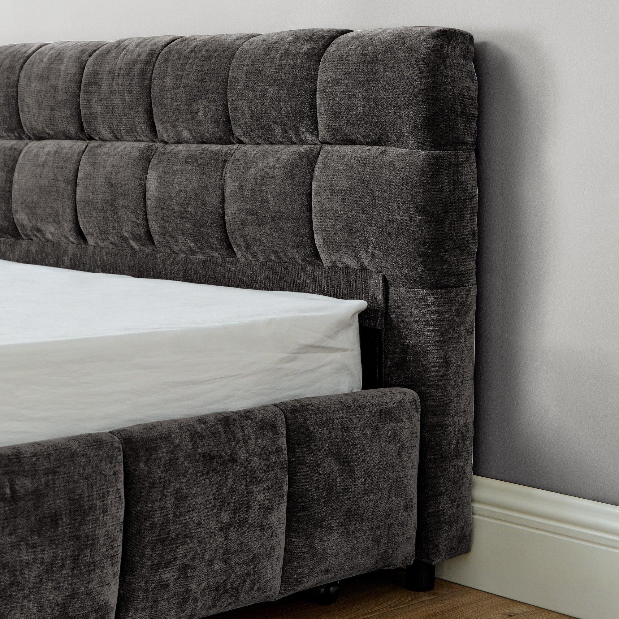 California King Upholstered Bed with Storage - Dark Gray.