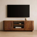 Solid Wood Media Console - Artisan Furniture with Shelves.