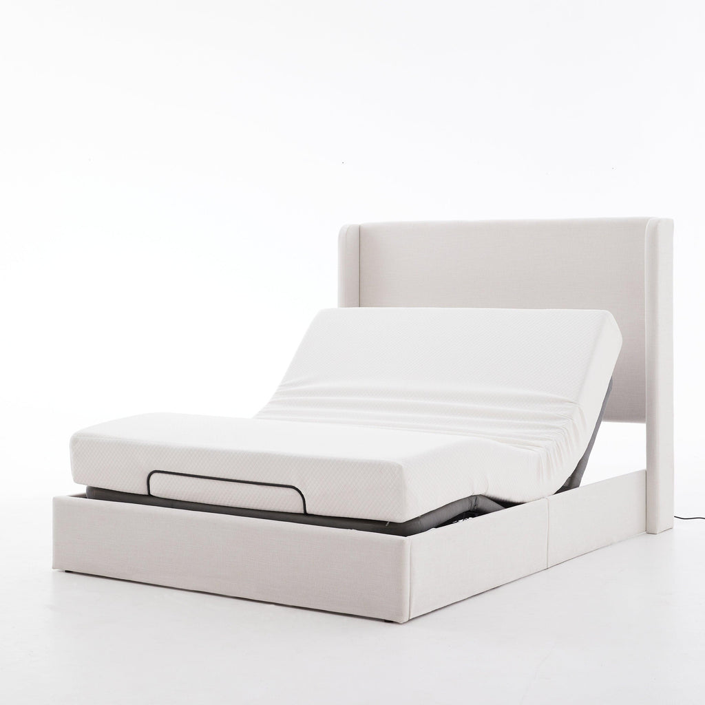 Caron Adjustable Wingback Bed Bundle Set - Queen Size.