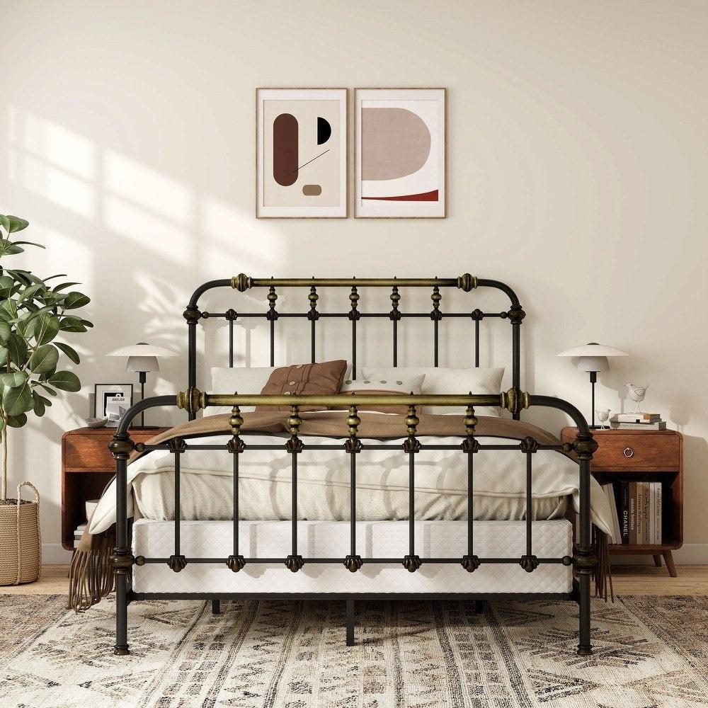 Antique Black King Size Bed with Gold Accents.