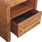 Solid Wood Curved Edge Bedside,Brown,1-Drawer,1-Shelf