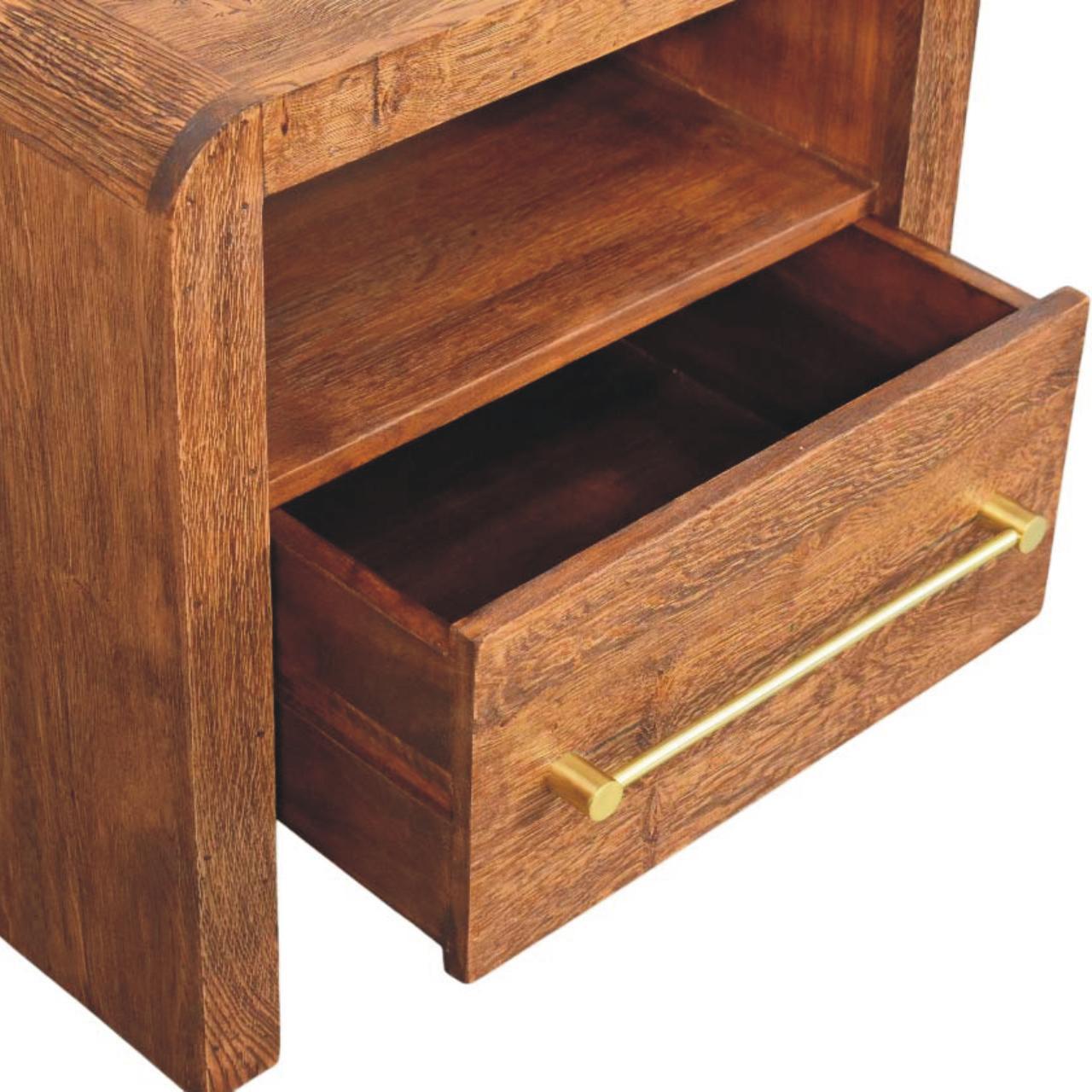 Solid Wood Curved Edge Bedside,Brown,1-Drawer,1-Shelf