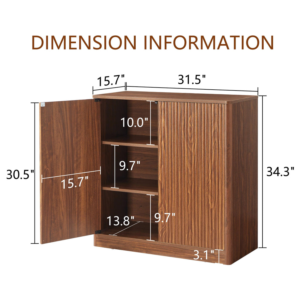 Walnut 31.5-inch Sideboard Cabinet with Curved Design.