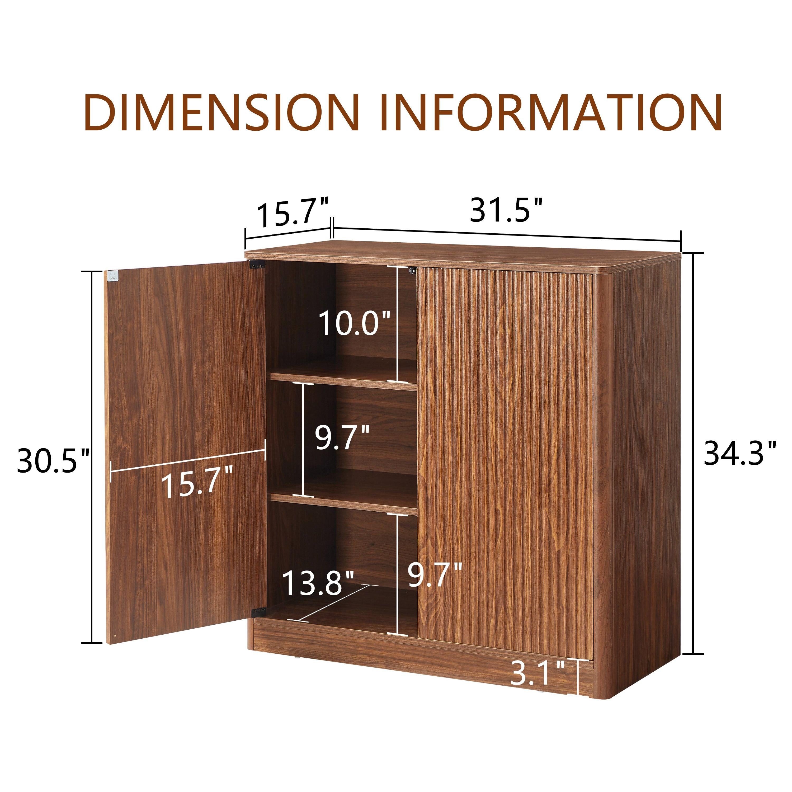 Walnut 31.5-inch Sideboard Cabinet with Curved Design.
