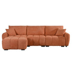 Modular sectional sofa with ottoman in boucle fabric with ottoman on the left, designed for comfort and modern interiors.