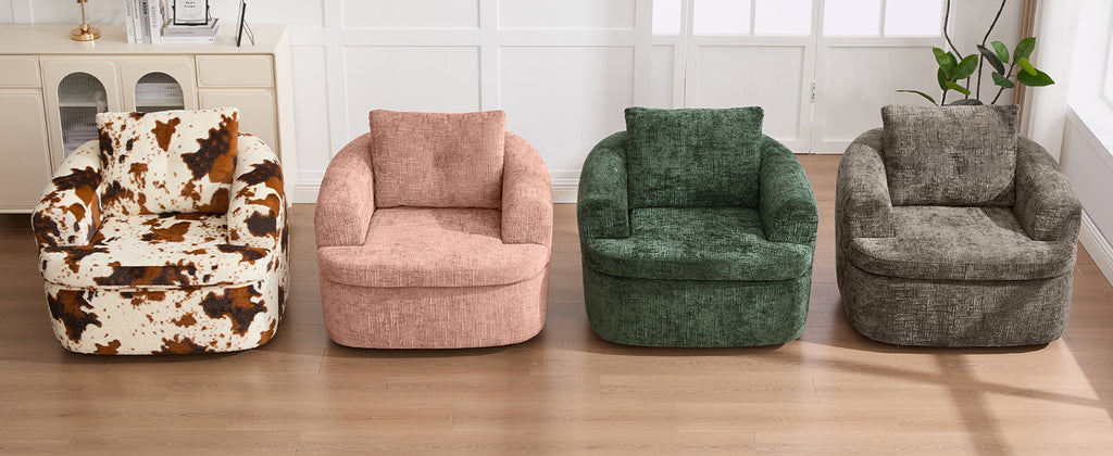 Modern Pink Swivel Barrel Chair with 360° Rotation and Dual-Layer Cushion for Living Room, Bedroom, Office, 36.6' Round Accent Chair in Chenille