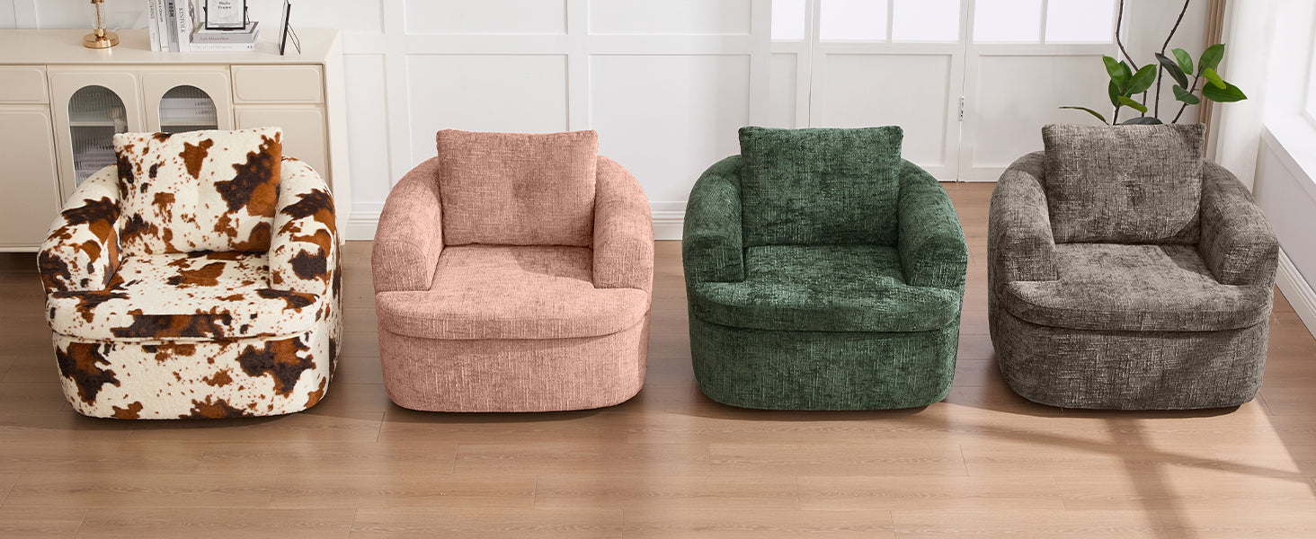 Modern Pink Swivel Barrel Chair with 360° Rotation and Dual-Layer Cushion for Living Room, Bedroom, Office, 36.6' Round Accent Chair in Chenille