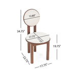 Beige dining chair with dimensions labeled. Shows seat height, width, depth, and backrest diameter for accurate fit.