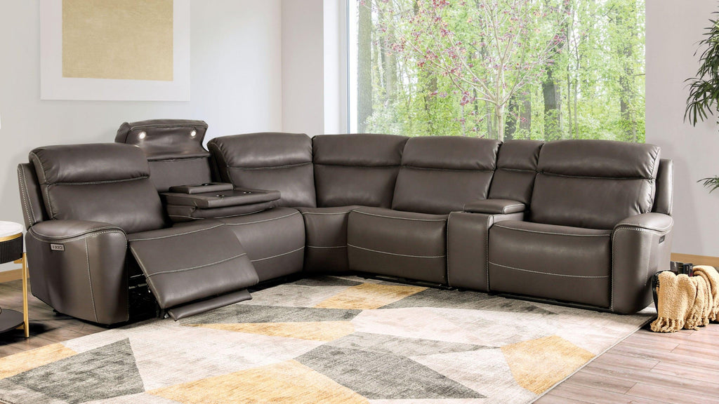 Power Reclining Sectional Dark Gray Sofa for Living Room.