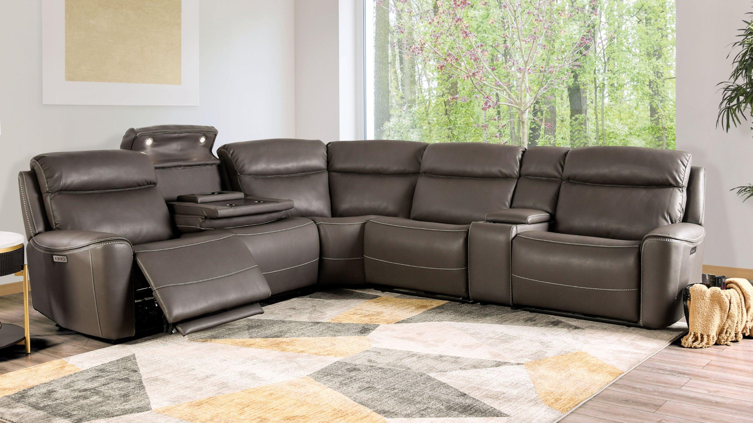 Power Reclining Sectional Dark Gray Sofa for Living Room.