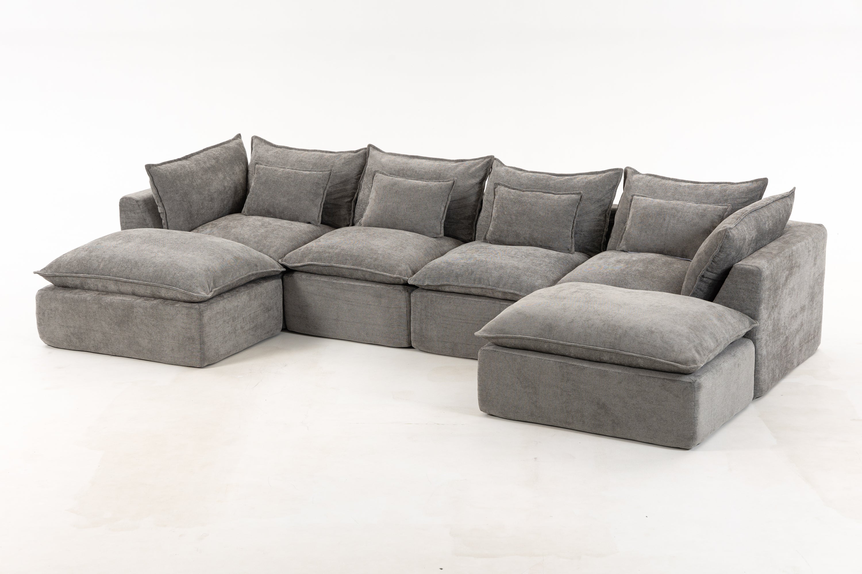 True Relax Comfy oversized modular sectional sofa in antique grey velvet with five seats and plush cushions for flexible living room comfort.