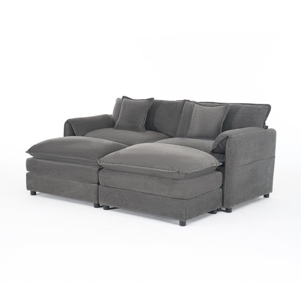 Modular Sectional Sofa with Ottomans for Living Room.