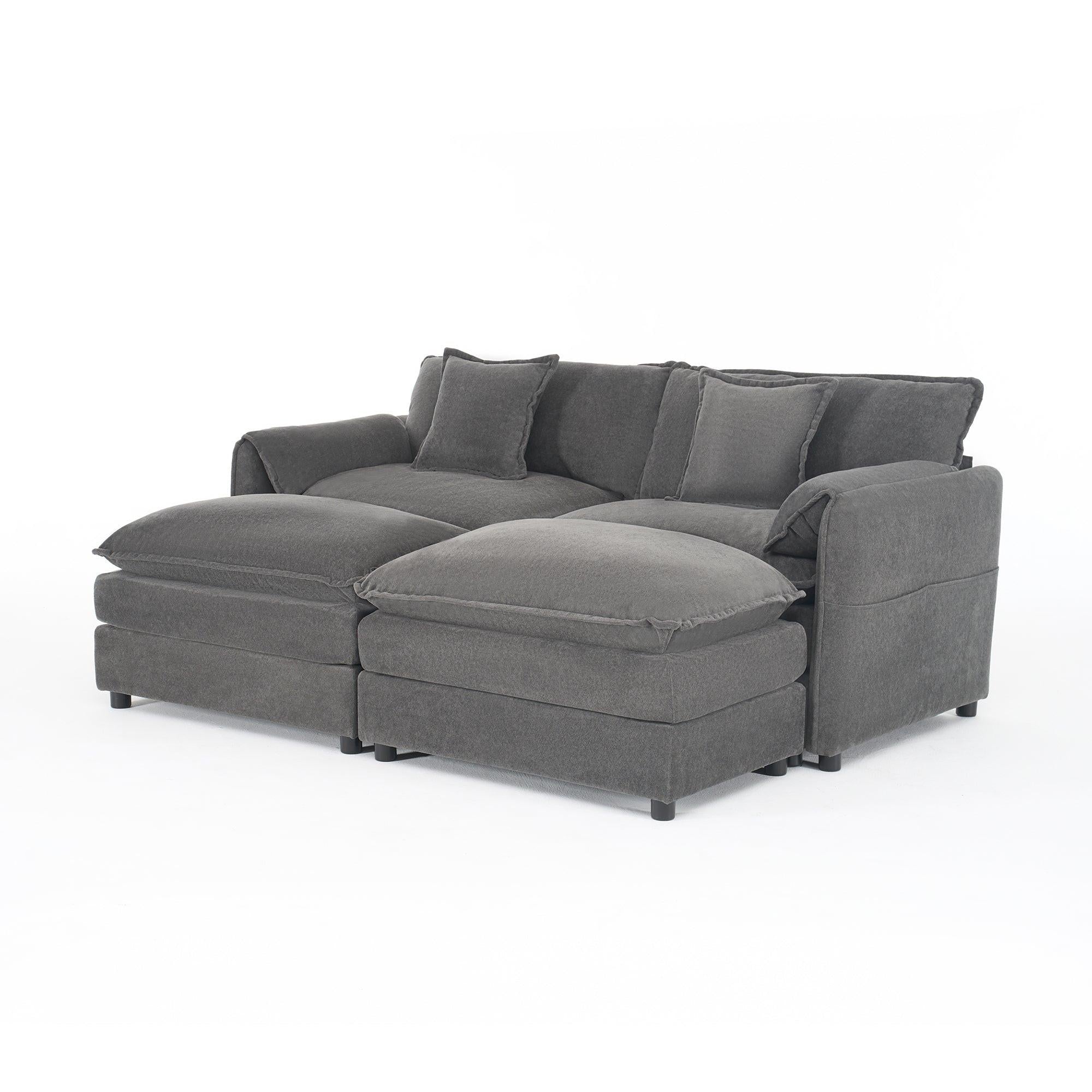 Modular Sectional Sofa with Ottomans for Living Room.