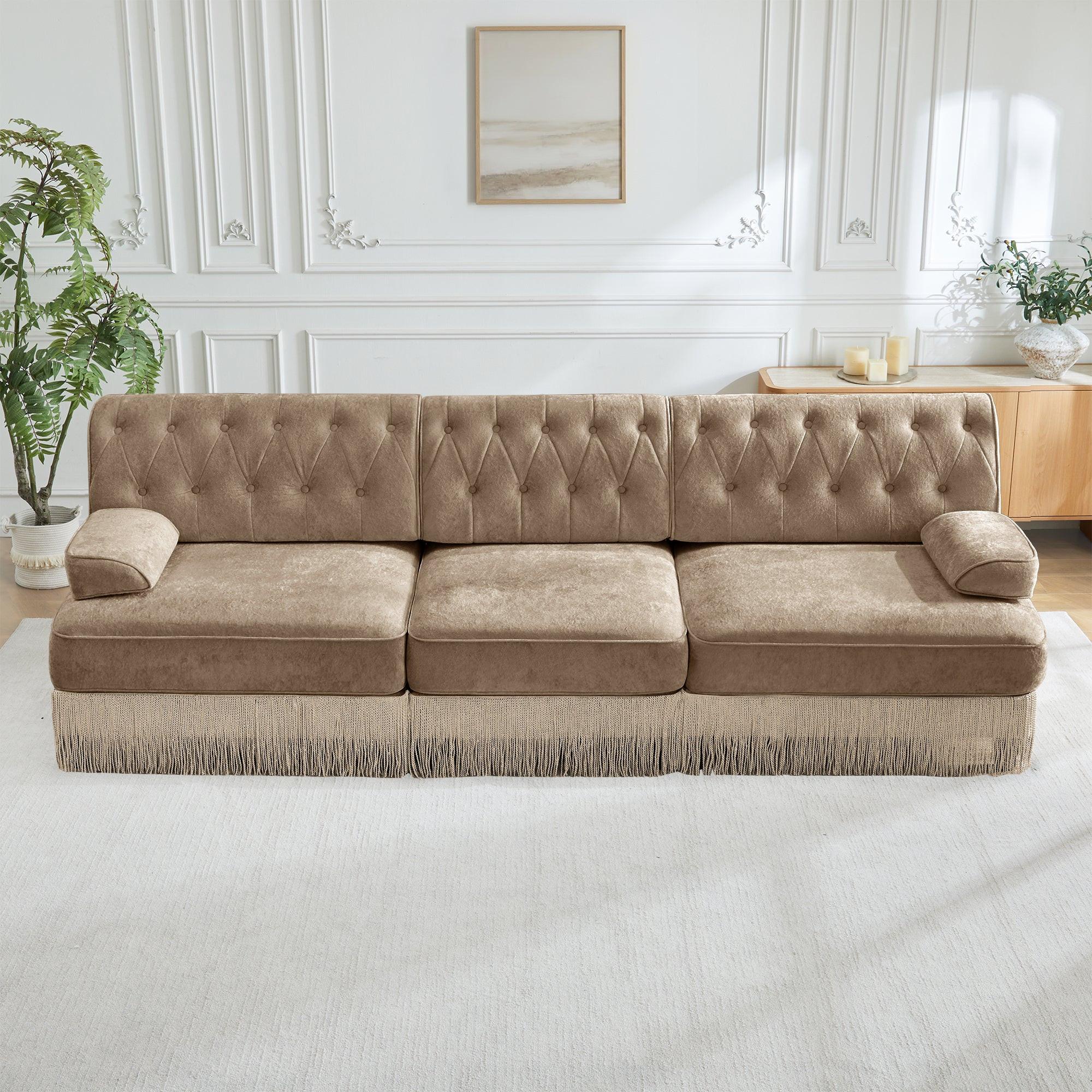 3-Seater Pet-friendly Velvet Sofa with Tassel Fringe Skirt.