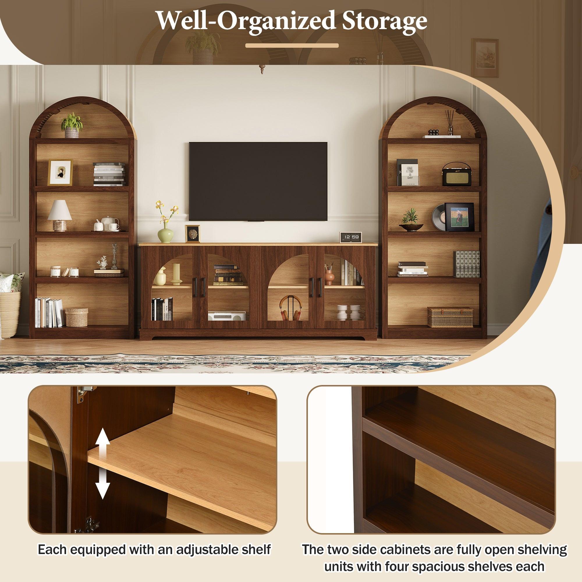 3-Piece Retro TV Stand Set with Bookshelf for TVs.