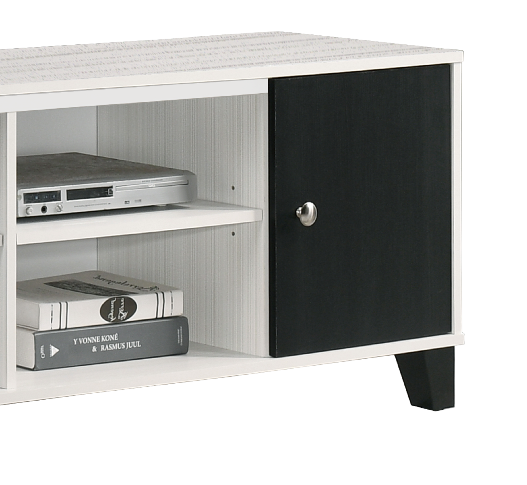 Contemporary Black and White TV Stand with Storage