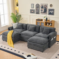 Modular Sectional Sofa - Grey Chenille Couch Set.