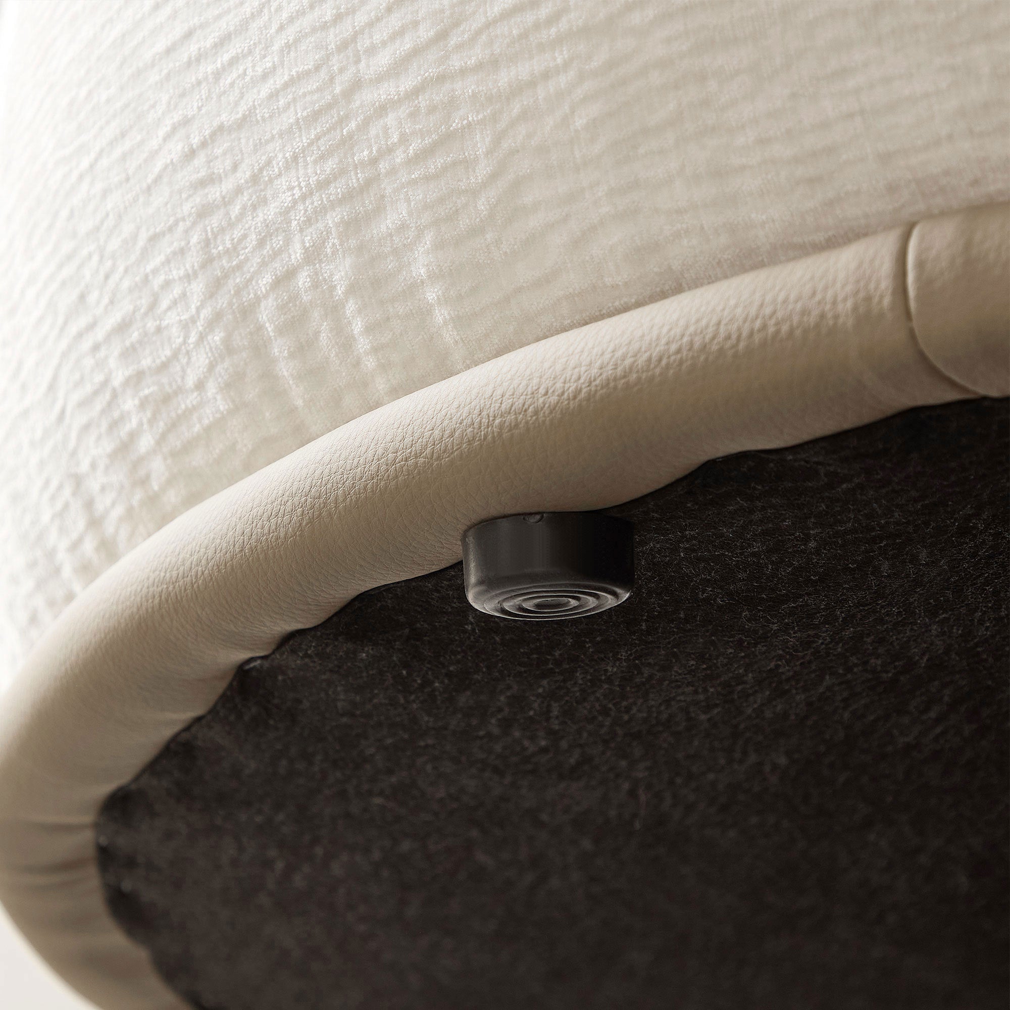 Bottom view of L-Shape Sectional Sofa Beige showing sturdy leg support and detailed upholstery finish for durability.