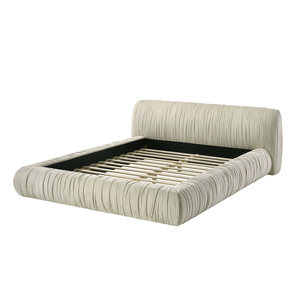 Contemporary Upholstered King Size Bed - Ivory Fabric.