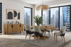 Eucalyptus Server Furniture - Solid Wood & MDF buffet styled in a modern high-rise dining space with cityscape views.