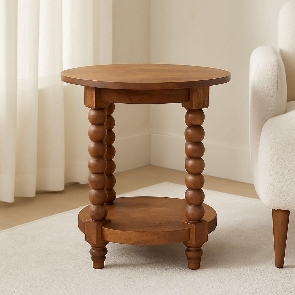 Wooden Barley Twist Round Side Table.