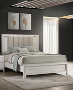 King Size White Bed Frame with upholstered headboard styled in a modern bedroom with soft bedding and neutral tones.
