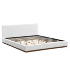 White Boucle Upholstered Bed - Queen Size with Solid Wood Frame.