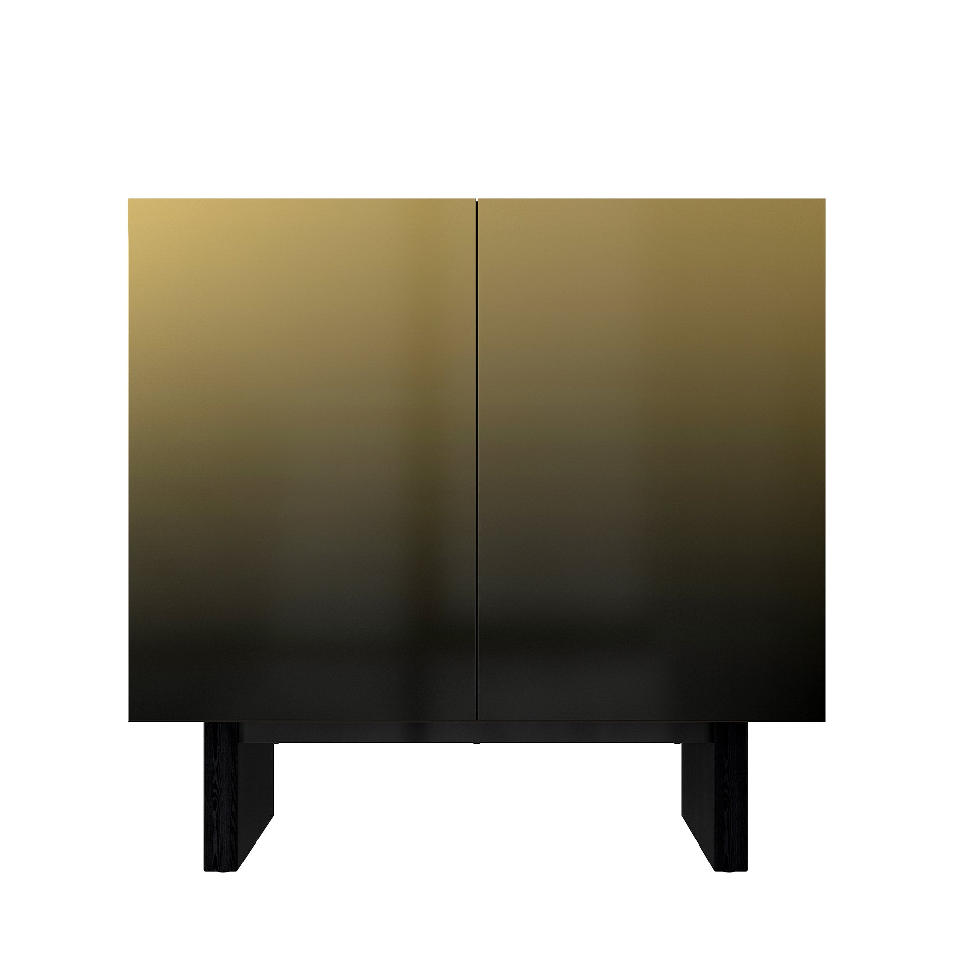 Modern 2-door accent cabinet with a sleek gold-to-black ombre finish, standing on sturdy black block legs.