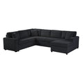 Oversized Sectional Sofa 115.3' U-Shaped Sofa with Chaise Lounge and Three Soft Throw Pillows, Black Corduroy Fabric
