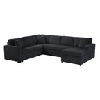 Oversized Sectional Sofa 115.3' U-Shaped Sofa with Chaise Lounge and Three Soft Throw Pillows, Black Corduroy Fabric