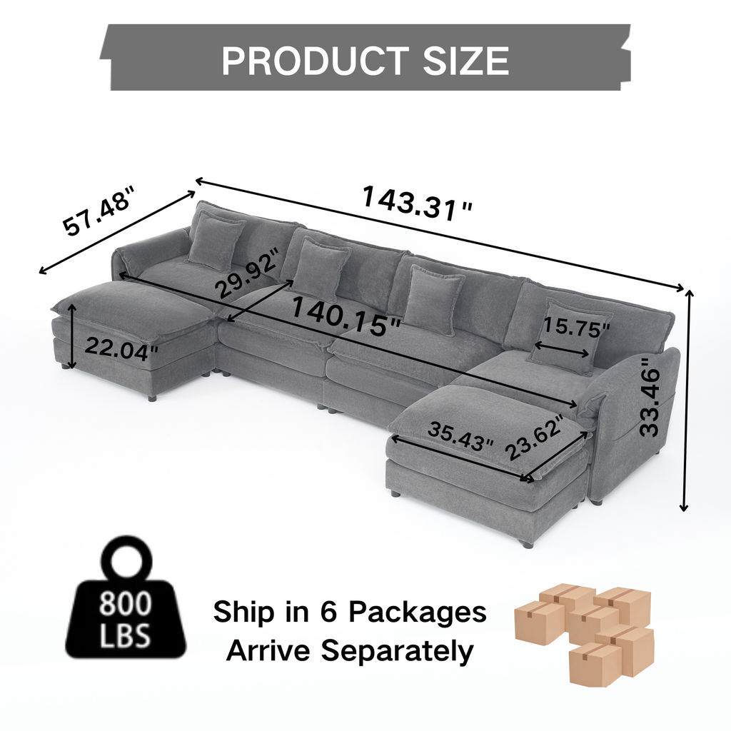 Modular Sectional Sofa Grey - Comfy 4-Seater Couch Set.