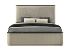 Travonte Queen Linen Bed with Beige and Gray Upholstered Headboard
