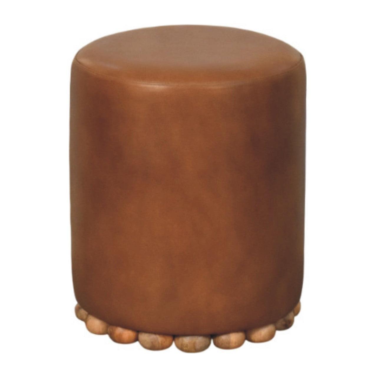 Bola Leather Stool - Solid Wood Construction.