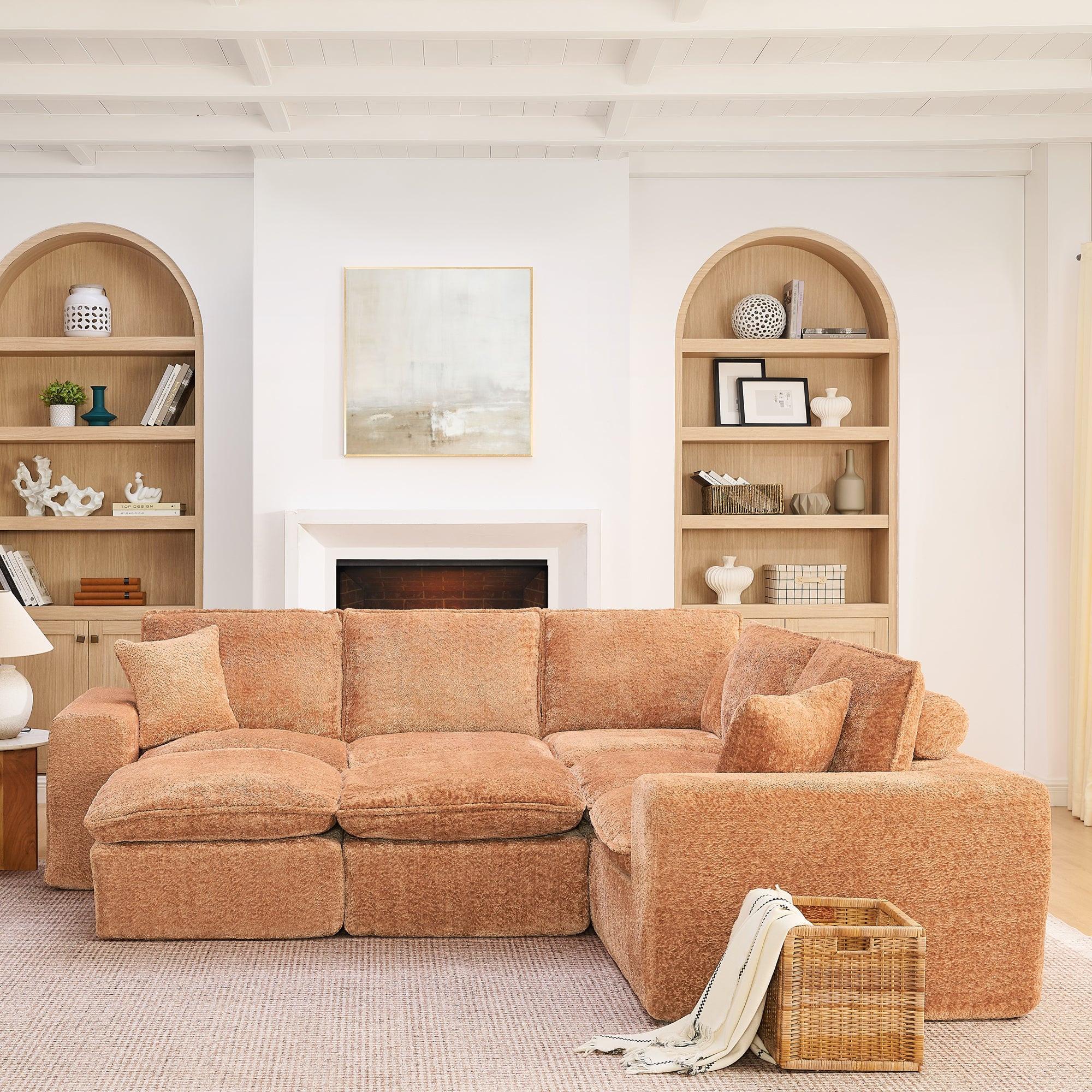 107'' Modern Boucle Sectional Sofa with Ottomans.