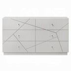 Modern White Dresser with 6 Drawers and Embossed Lines.