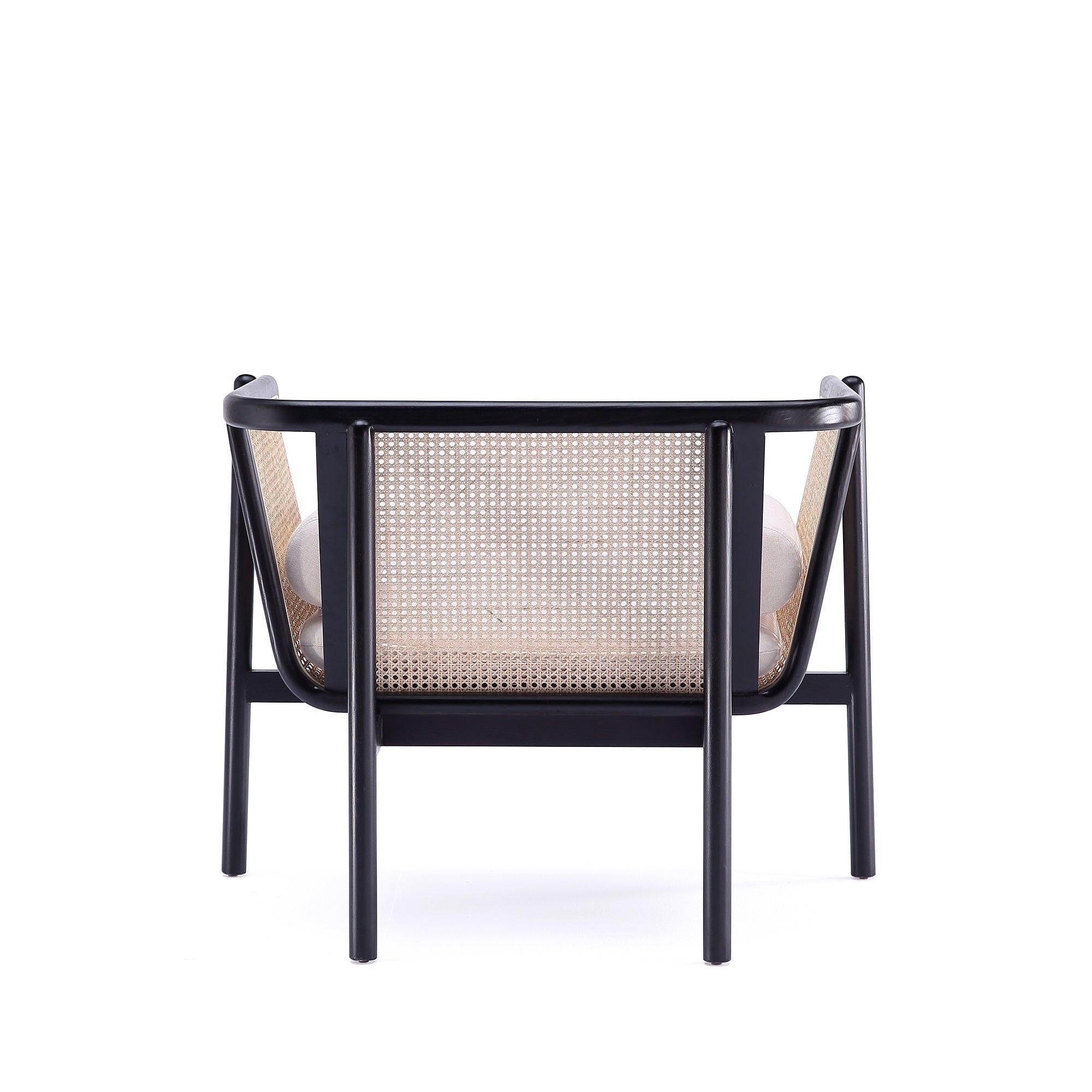 Versailles Cane Wood Accent Armchair in Cream.