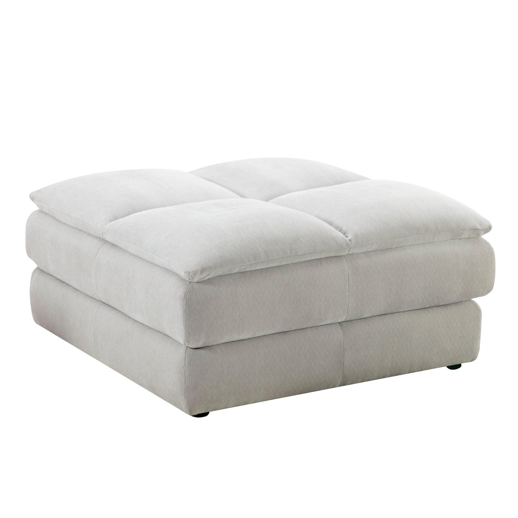 Breton Modern Tufted Sofa with Ottoman in Oyster Grey.