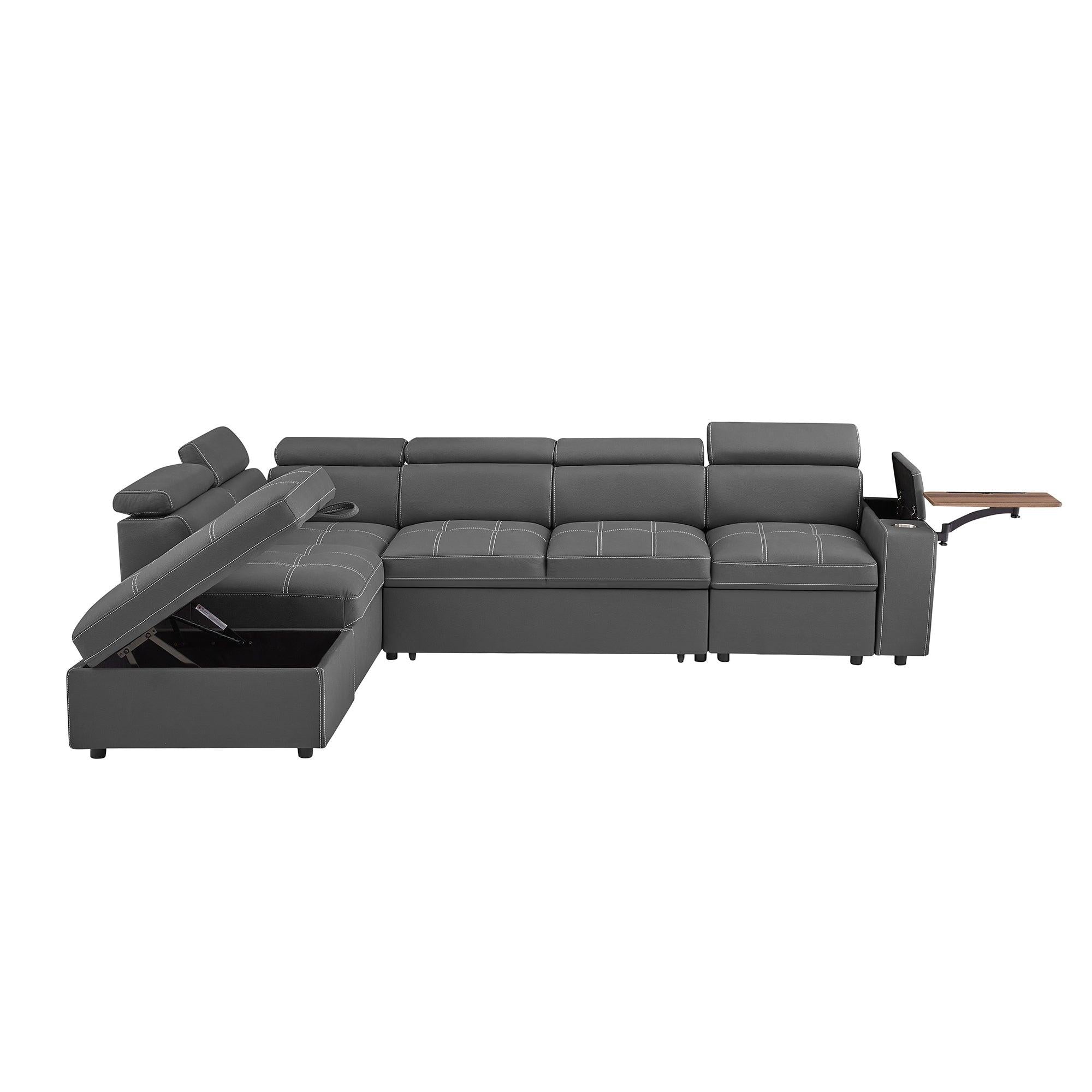 Grey Sectional Sofa with Storage Ottoman for Comfort.