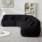 Close-up side view of Luxury Chenille Black Modular Sofa, showcasing its soft texture, deep seating, and modern curved design.