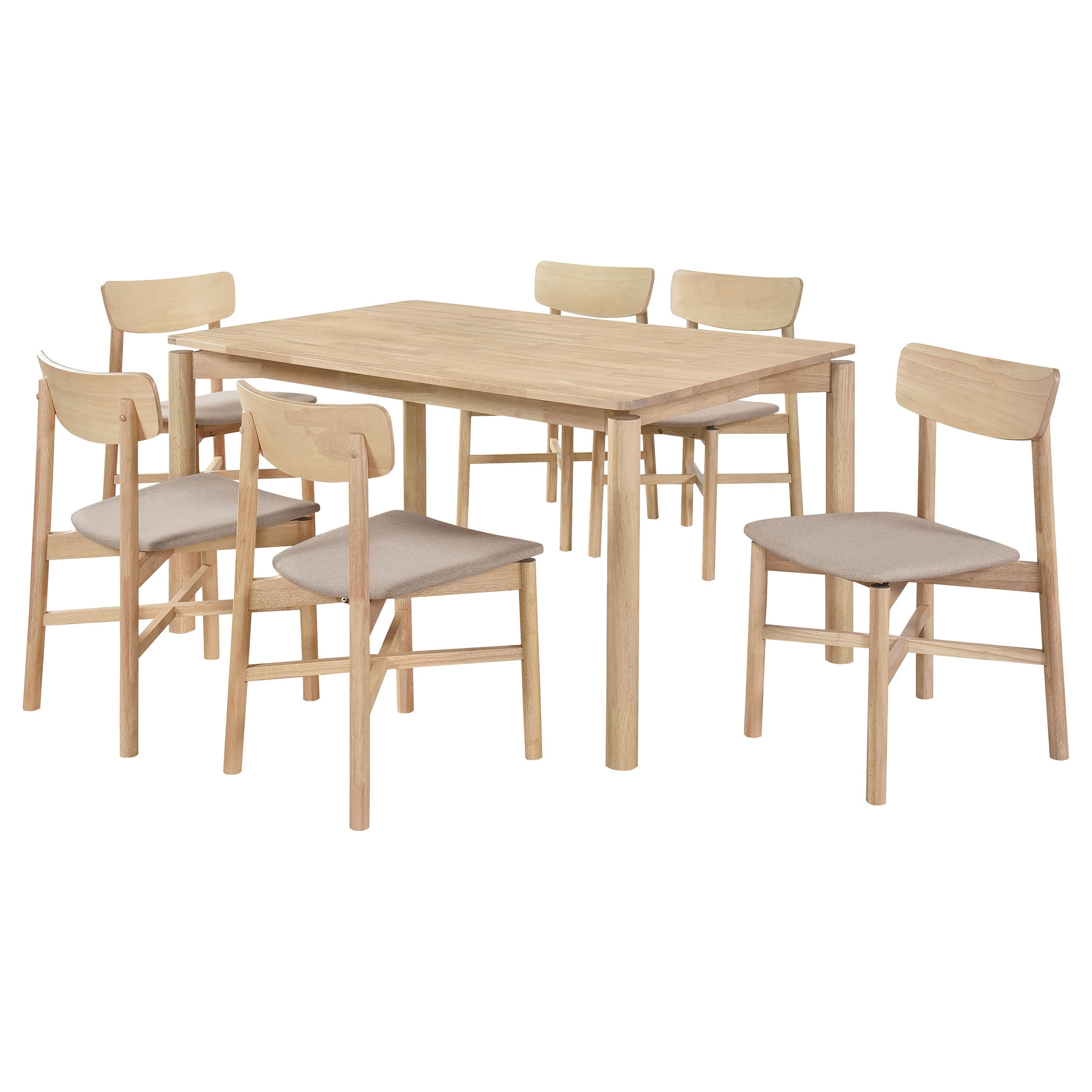 Svenstra 7-Piece Wood Dining Set with Taupe Fabric Chairs, 60-Inch