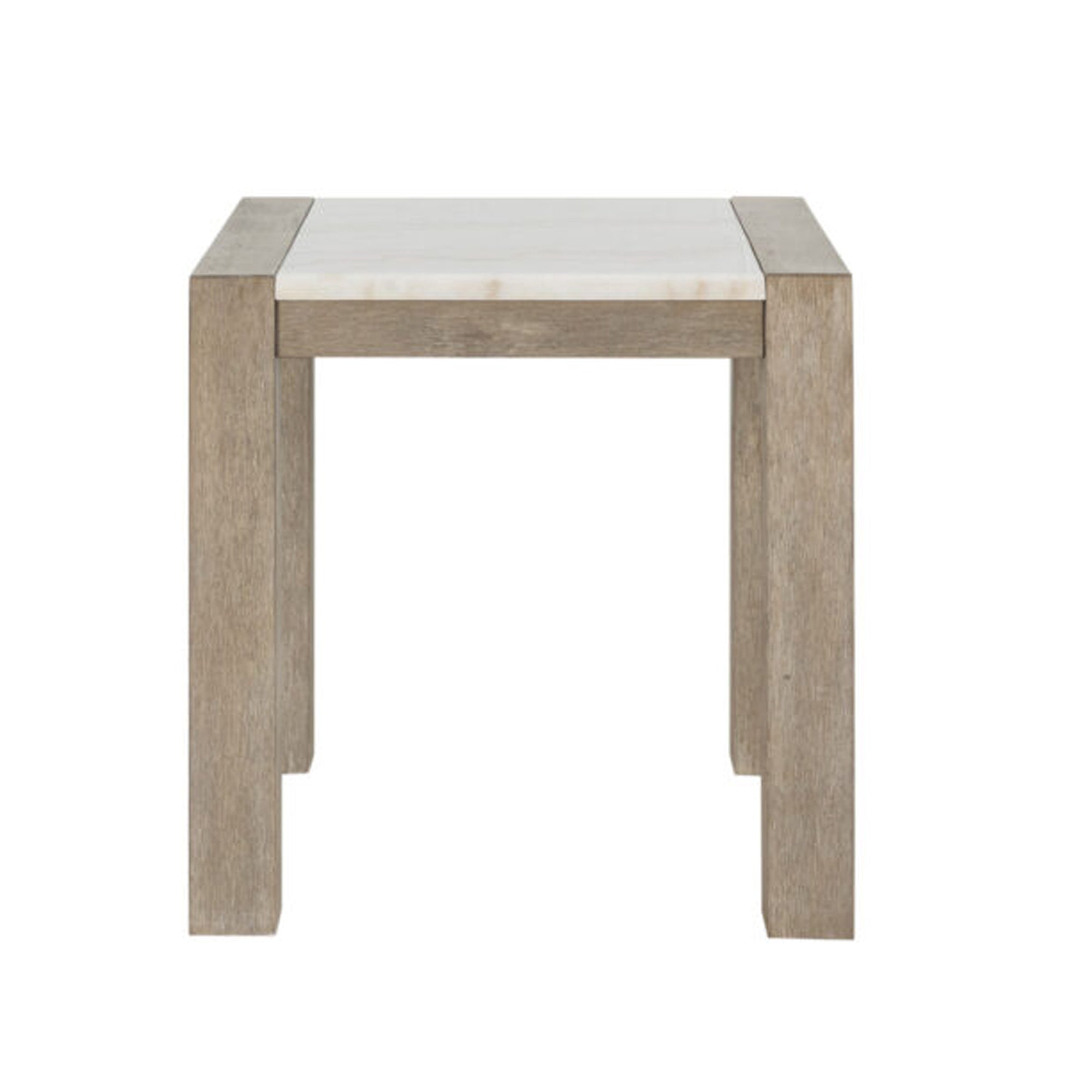 Ana Beige End Table with square marble top and sturdy rubberwood legs, shown from front view. Modern design ideal for living room decor.