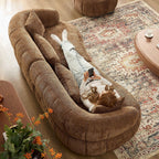 Curved Modern Sofa - 4-Seat Textured Fabric Couch.