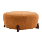 Round Boucle Ottoman with Rubber Wood Legs.