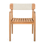 Creative Braided Acacia Wood Outdoor Dining Table and Chairs with Armrests, Teak Look & White Rope, Set of 2