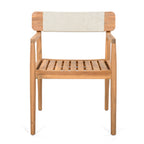 Creative Braided Acacia Wood Outdoor Dining Table and Chairs with Armrests, Teak Look & White Rope, Set of 2