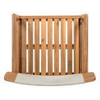 Creative Braided Acacia Wood Outdoor Dining Table and Chairs with Armrests, Teak Look & White Rope, Set of 2