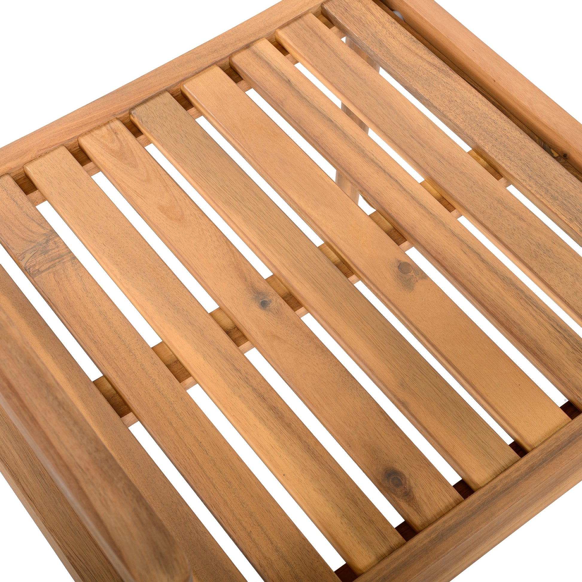 Creative Braided Acacia Wood Outdoor Dining Table and Chairs with Armrests, Teak Look & White Rope, Set of 2