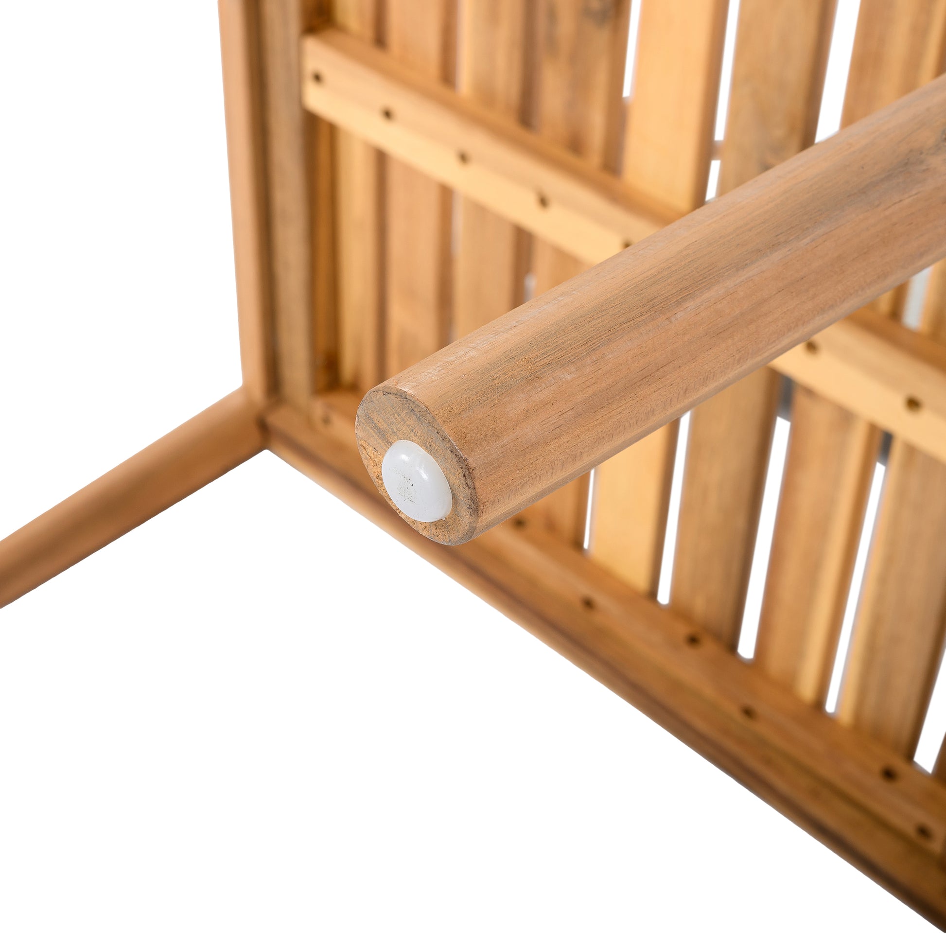 Creative Braided Acacia Wood Outdoor Dining Table and Chairs with Armrests, Teak Look & White Rope, Set of 2