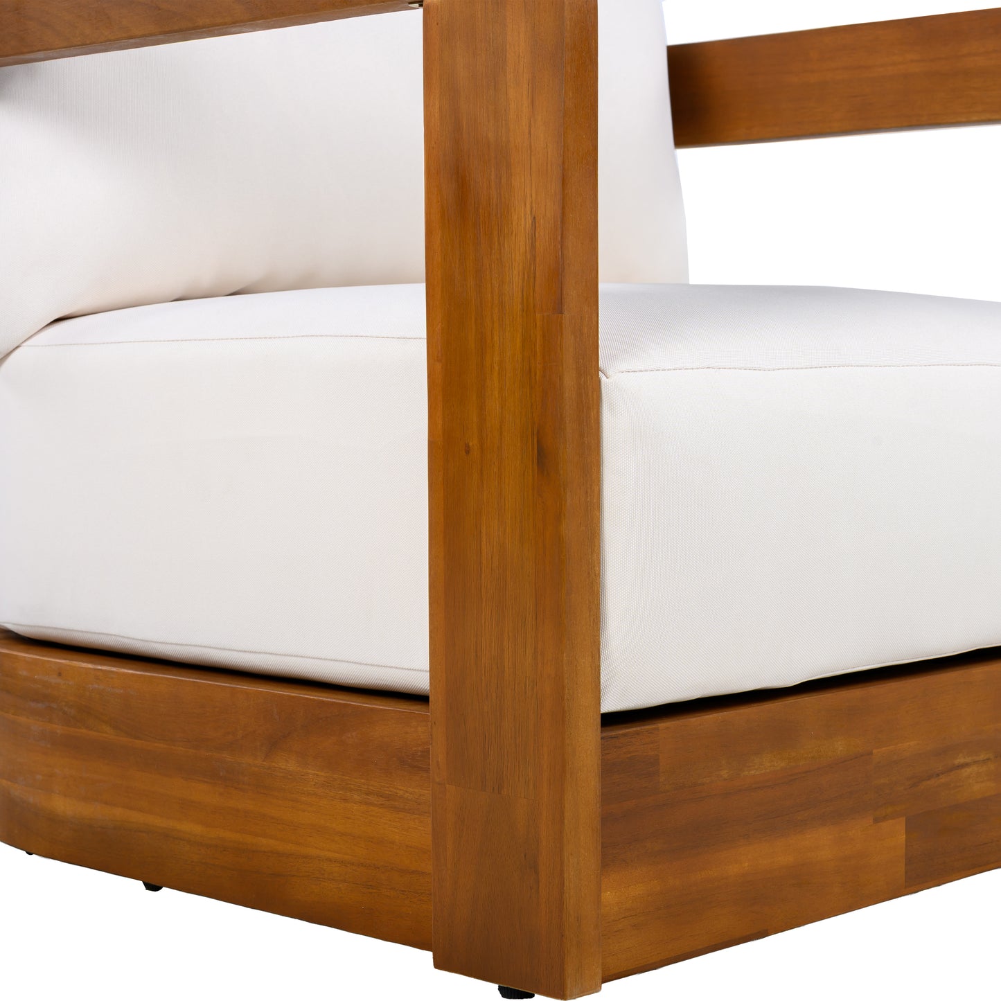 Premium Acacia Wood Outdoor Club Chair, Curved Tub Design, Water-Resistant Cushions, All-Weather Slat Construction